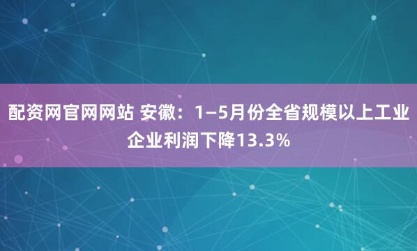 配资网官网网站 安徽：1—5月份全省规模以上工业企业利润下降13.3%